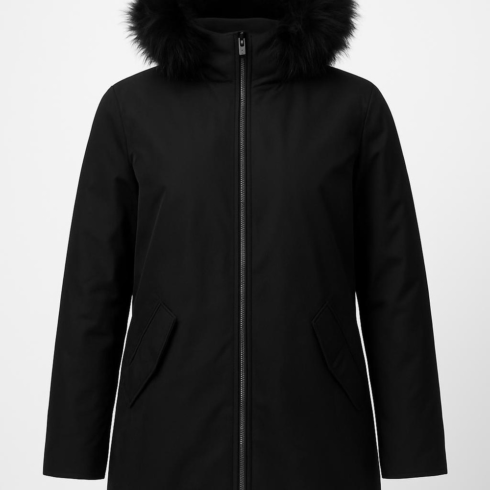 Gap Womens Black Faux Fur Trim Hooded Parka Jacket Coat Medium.
